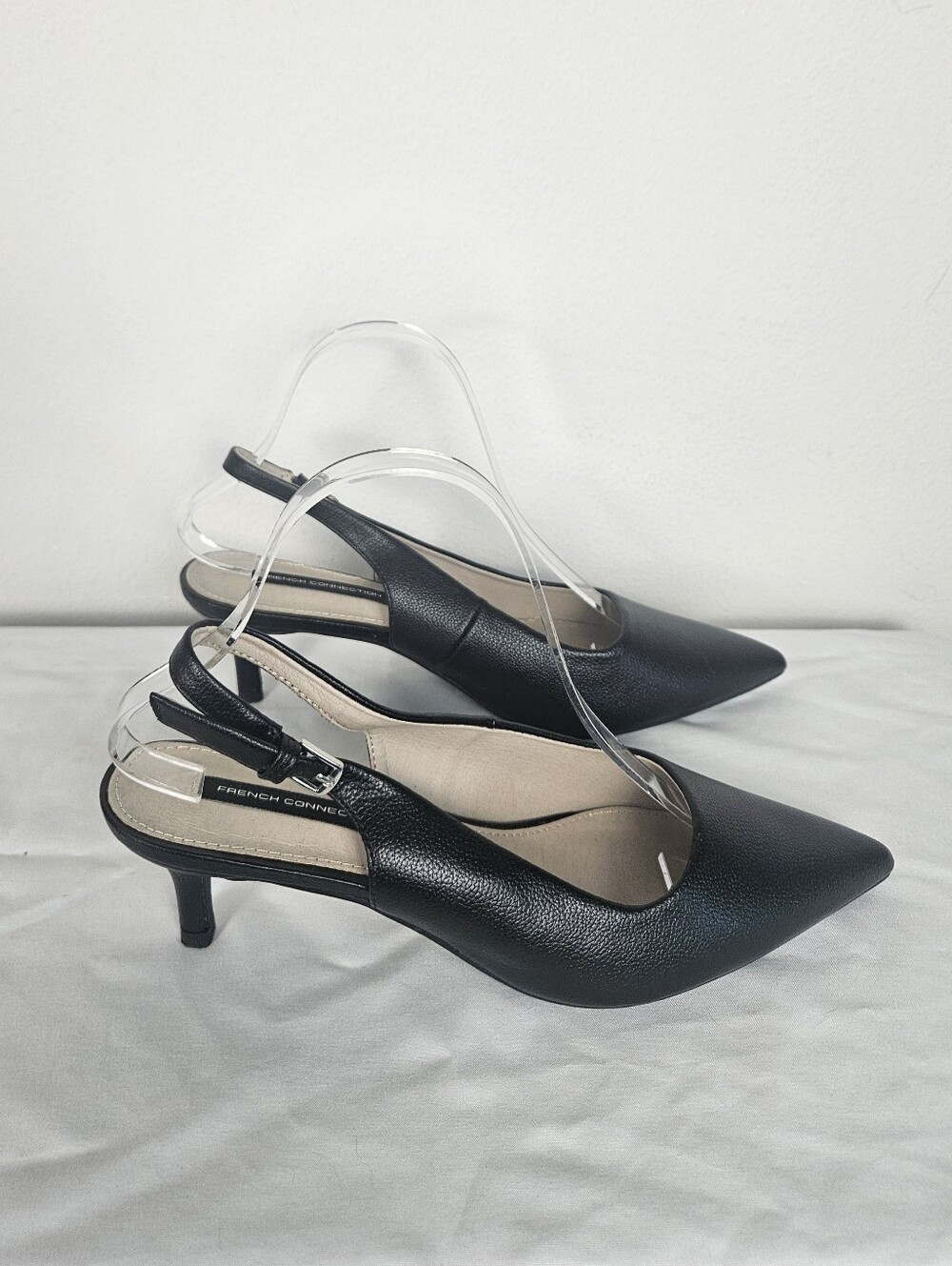 French Connection Black Pointed Slingback Heels